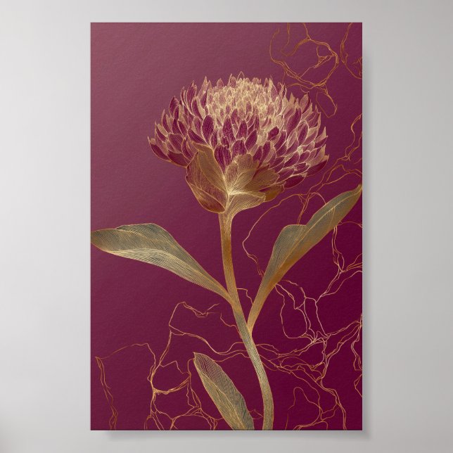 Djordbött Gul Botanisk Blomma Linjedesign Poster (Framsidan)