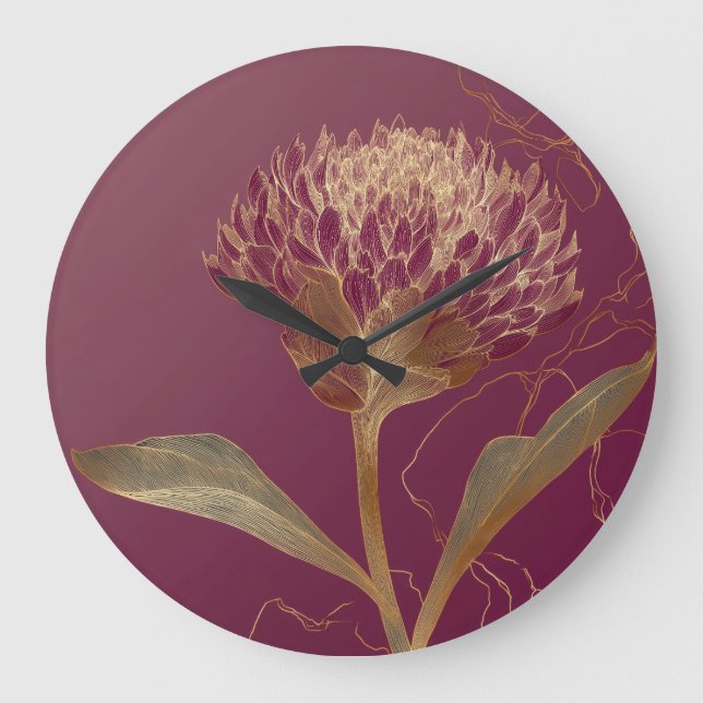 Djordbött Gul Botanisk Blomma Linjedesign Stor Klocka (Framsida)