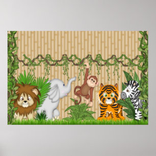 Djungel Apa Tiger Vägg Mural Affisch baby Barnkamm