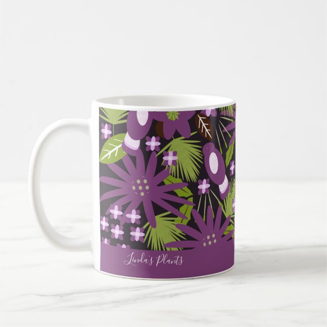 Djungel fågelmönster lila grönska tropisk växt kaffemugg (Vänster)