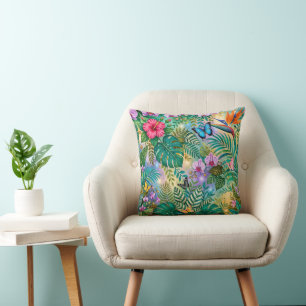 Djungel Fantasi Fjärilar Blommor Glädje Kudde