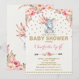 Djungel för inbjudan för Boho elefantbaby shower