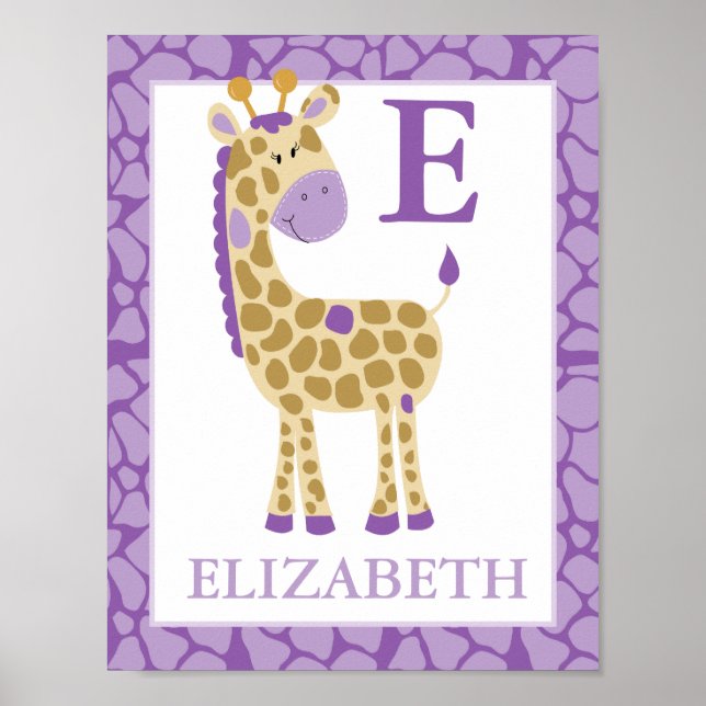 Djungel Giraff Lila Tjej Anpassad Namntryck Poster (Framsidan)