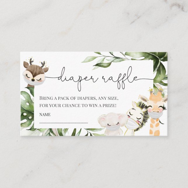 Djungel Safari Djur Baby Shower Blöja Lotteri Tilläggskort (Framsida)