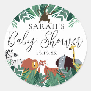 Djungel Safari Djur Baby Shower Favor Runt Klistermärke