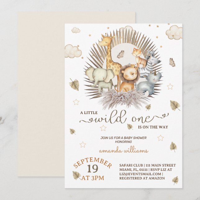 Djungel Safari Djur Baby Shower  Inbjudningar (Fram/baksida)