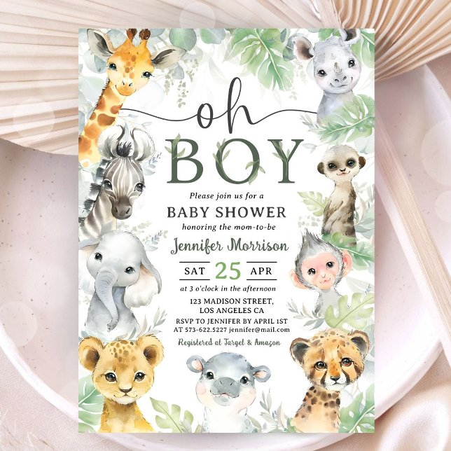 Djungel Safari Djur Baby Shower Oj Pojke Inbjudningar (Skapare uppladdad)