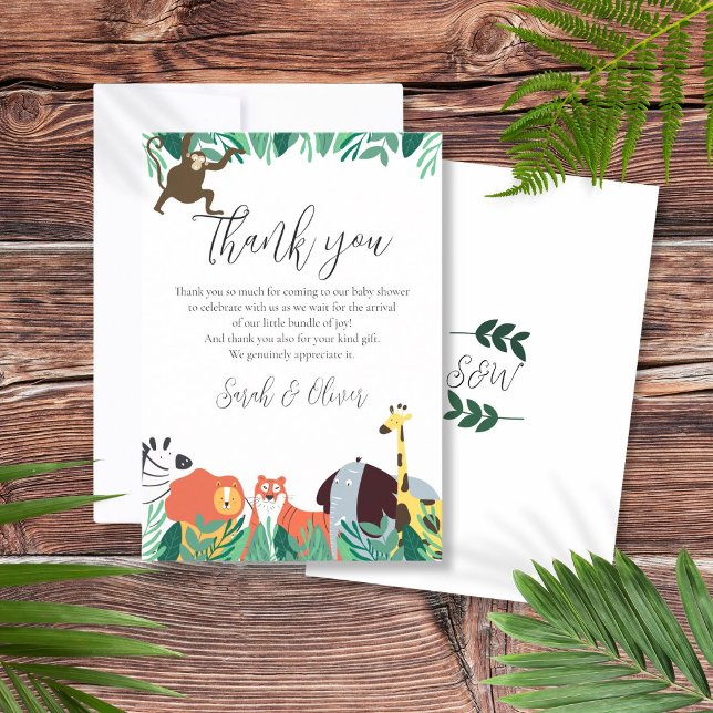 Djungel Safari Djur Baby Shower Tack Kort (Jungle Safari Animals Baby Shower Thank You Card)