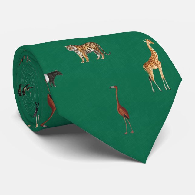 Djungel Safari Djur Mönster Kelly Grön Halsduk Slips (Rullad)