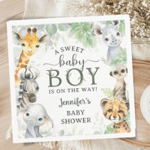 Djungel Safari Djur Pojke Bebis Baby Shower Tropis