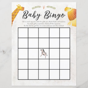 Djungel & Safari Tema Baby Bingo Baby Shower-spel