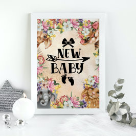 Djungel Safari vildbaby shower watercolor Guld Poster