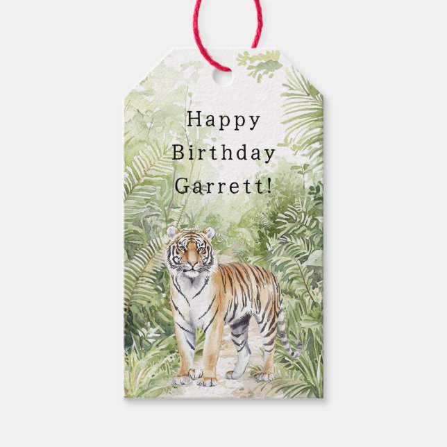 Djungel Tiger Födelsedag Presentetikett (Framsidan)