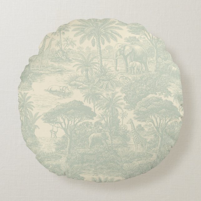 Djungel Toile Mönster Tropisk Scenisk Design Rund Kudde (Framsidan)