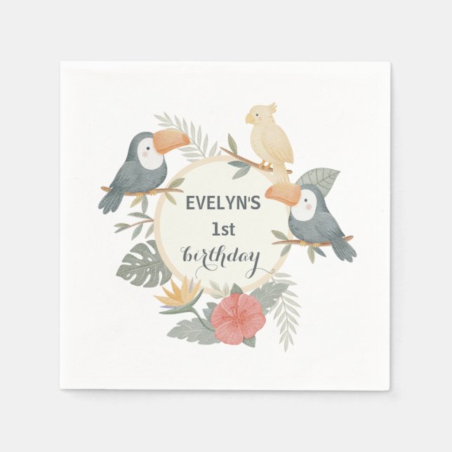 Djungel Tukan 1-års Födelsedags Boho Baby Shower F Pappersservett (Framsidan)