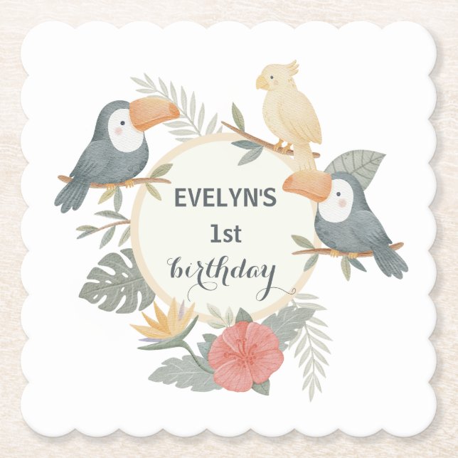 Djungel Tukan 1-års Födelsedags Boho Baby Shower F Underlägg Papper (Framsida)