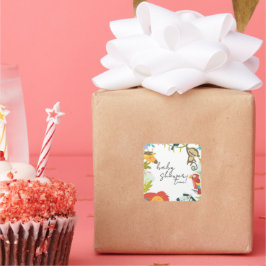 Djungel vilda djur baby shower fyrkantigt klistermärke