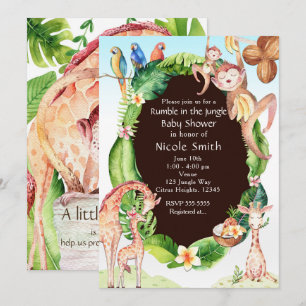 Djungelape och giraff baby shower-inbjudningar inbjudningar