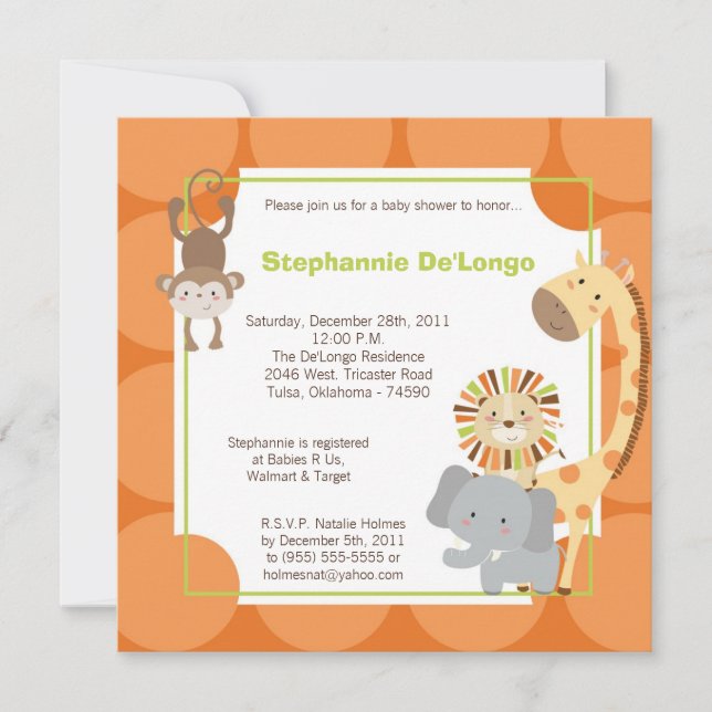 Djungeläventyrs zoo för baby shower-inbjudan inbjudningar (Framsida)