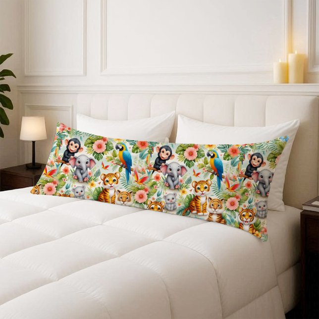 Djungelbarn Djur Tropisk Kroppskuddeöverdrag Kroppskudde (Kids Room Baby Jungle Animals Tropical Body Pillow Cover)