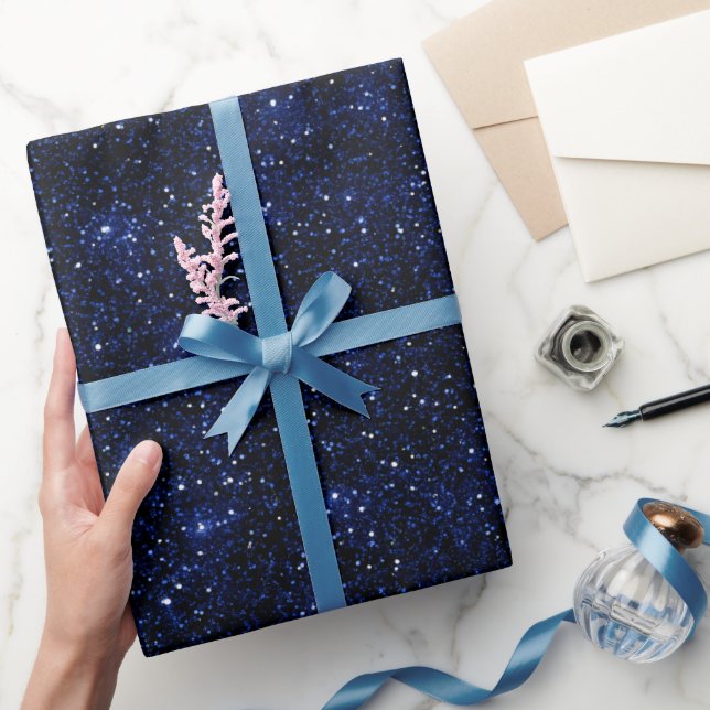 Djungelblå Fint Mörkblått Glittermönster Presentpapper (Gifting)