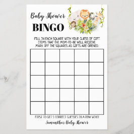 Djungeldjur Baby Shower Bingo Spelkort Flygblad