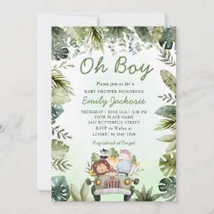 Djungeldjur Baby Shower Grönska Safari Pojke Inbjudningar