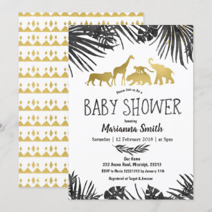 Djungeldjur Baby Shower-inbjudan svart guld Inbjudningar
