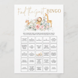 Djungeldjur Blommig Gästbingo Anteckningskort