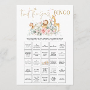 Djungeldjur Blommig Gästbingo Anteckningskort