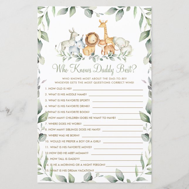 Djungeldjur Grönska Vem Vet Pappa Bäst Spel (Framsida)