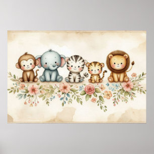 Djungeldjur Nursery Poster