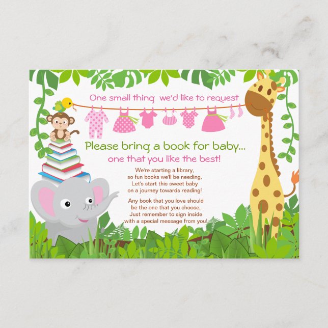 Djungeldjur Safari Flickig Baby Shower Bok Tilläggskort (Framsida)