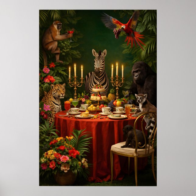 Djungeldjur Tea Party Affisch, Maximalist Poster (Framsidan)