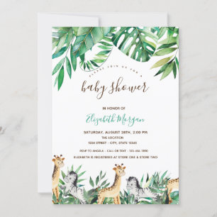 Djungeldjur Tropiska blad Baby Shower Inbjudningar