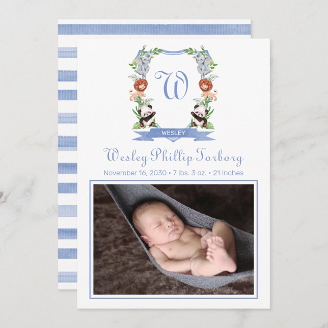 Djungeldjur Vapen Födelse Tillkännagivande Meddelande (Fram/baksida)