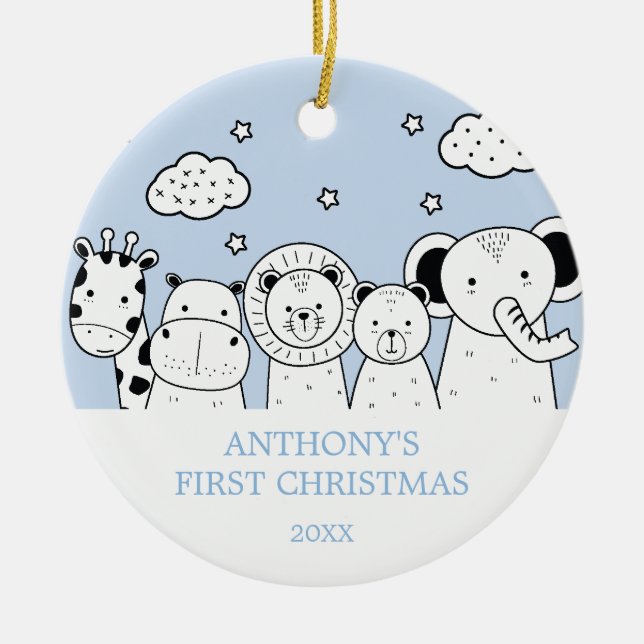 Djungeldjurbaby första prydnad för jul julgransprydnad keramik (Framsidan)