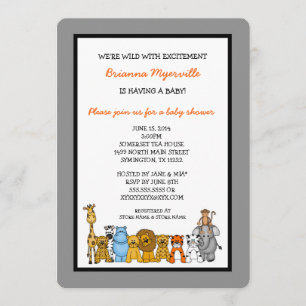 Djungeldjurbaby shower inviterar neutral gender inbjudningar