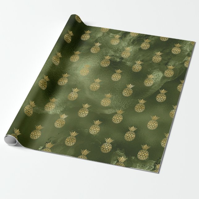 Djungelgrön gul ananas tropisk frukt presentpapper (Utrullad)