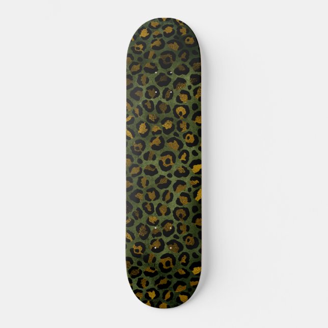 Djungelgrön gul gepard leopardmönster mini skateboard bräda 18,5 cm (Framsida)