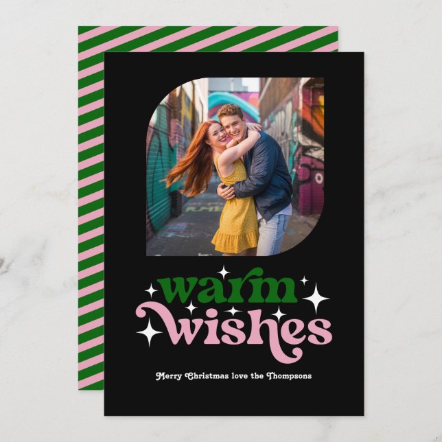 Djungelgrön & Rosenskär Modern Retro Jul Foto Julkort (Fram/baksida)