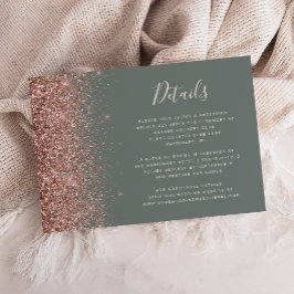 Djungelgröna Rosenmetallglitter Bröllopsdetaljer Tilläggskort