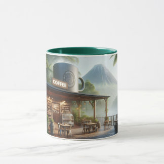 Djungelkaffe Oasis med Majestätisk Vulkanutsikt Mugg
