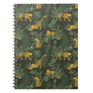 Djungelleopard och djungelbladsmönster anteckningsbok