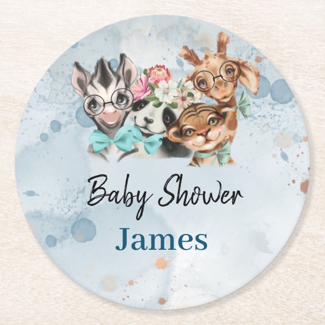 djungeln Safari wildon baby namn med djur Underlägg Papper Rund (Framsidan)