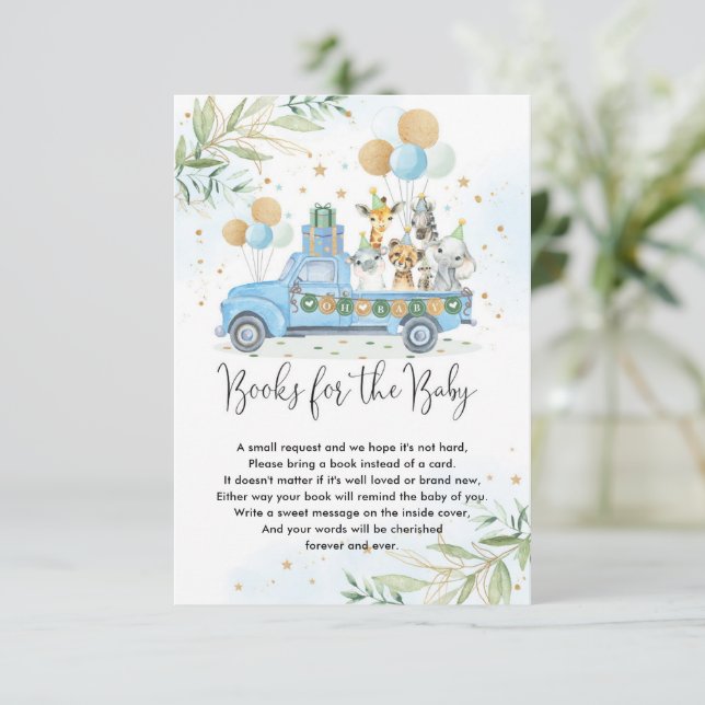 Djungelparty djur Blå ballonger Böcker för bebisar Tilläggskort (Stående Fram)