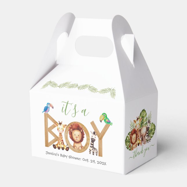 Djungelpojke söta safari djur trä baby shower presentaskar (Framsidan Sidan)