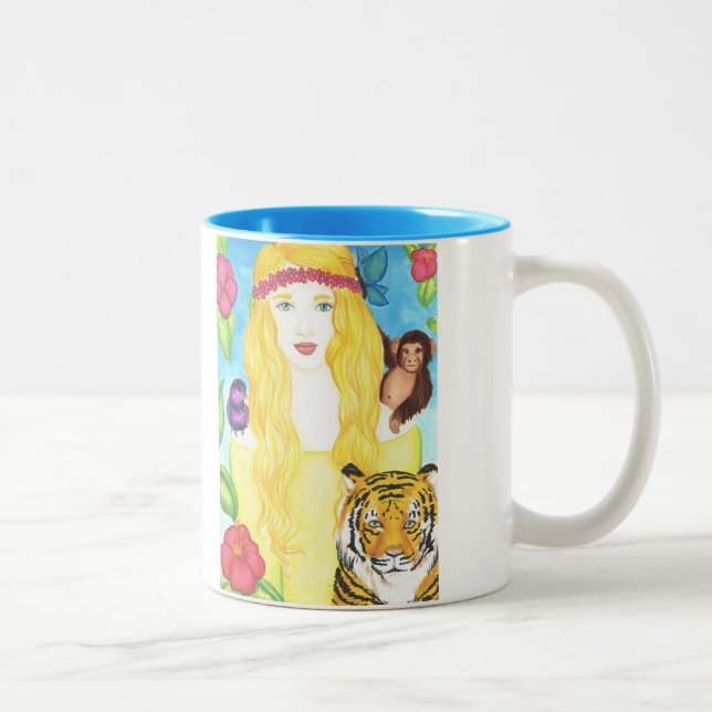 DjungelPrincess Råna 11oz (vit/blått) Två-Tonad Mugg (Höger)