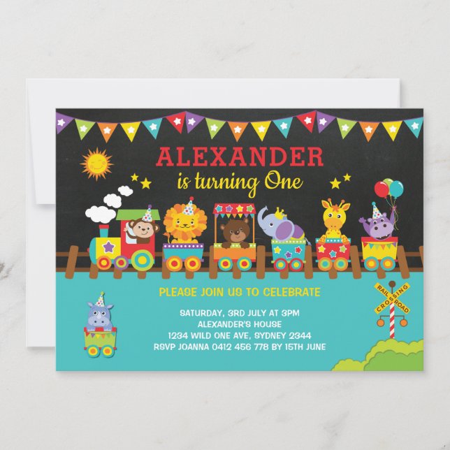 DjungelSafarivilda djur på den 1st födelsedagen Inbjudningar (Framsida)