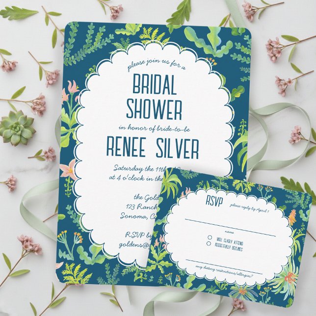 Djungelträdgård Vattenfärg Anpassad BRÖLLUPSKALAS OSA Kort (Jungle Garden Watercolor Hand-painted Custom BRIDAL SHOWER RSVP Card
)